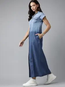 Roadster Women Blue Ombre Pure Cotton Maxi Dress