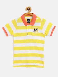 Allen Solly Junior Boys White & Yellow Striped Polo Collar T-shirt