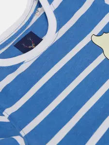 Allen Solly Junior Boys Blue & White Cotton Striped T-shirt