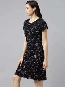 Kryptic Women Black & Pink Cotton Printed Nightdress