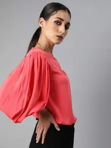 Sera Coral Puff Sleeves Crepe Regular Top