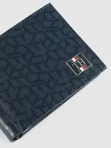 Tommy Hilfiger Men Navy Blue Printed Leather Two Fold Wallet