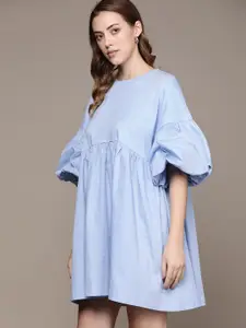 MANGO Blue Pure Cotton Oversized A-Line Dress
