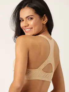 DressBerry Beige Solid Non-Wired Non Padded Workout Bra 3303-01