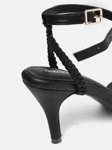 DressBerry Women Black Braided Mid-Top Slim Heels