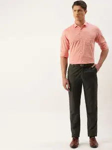 Peter England Men Peach-Coloured Nuvo Slim Fit Checked Formal Shirt