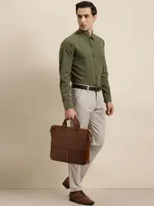 SOJANYA Men Olive Green Solid Classic Regular Fit Cotton Formal Shirt