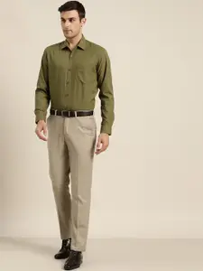 SOJANYA Men Olive Green Classic Regular Fit Solid Formal Shirt