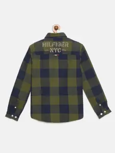 Tommy Hilfiger Boys Navy Blue & Green Regular Fit Checked Casual Shirt
