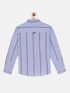 Tommy Hilfiger Boys Blue & Red Regular Fit Striped Pure Cotton Casual Shirt