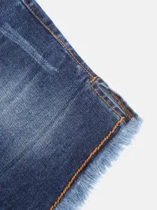 YK Girls Blue Washed Mid-Rise Denim Shorts