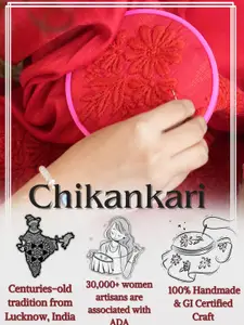 ADA Women Blue & White Cotton  Ethnic Motifs Hand Embroidered Chikankari Handloom Kurta