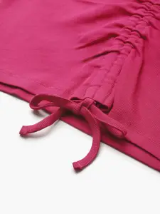 SASSAFRAS Magenta Pink Pure Cotton Ruched Tie-Ups Crop Top