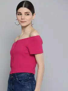 Sassafras Fuchsia Pure Cotton Bardot Crop Top