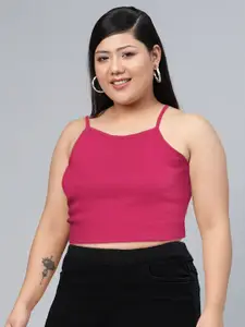 Sassafras Women Magenta Ribbed Fitted Crop Top