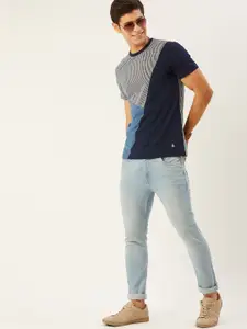 United Colors of Benetton Men Blue  White Colourblocked Pure Cotton T-shirt