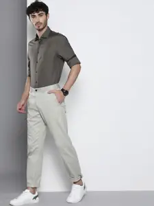 Tommy Hilfiger Men Charcoal Grey Regular Fit Solid Knitted Smart Casual Shirt