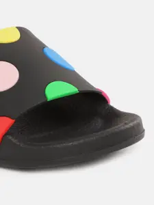 Kook N Keech Women Black & Blue Polka Dots Printed Sliders