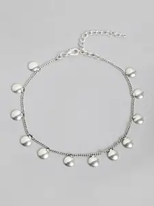 FIROZA Set of 2 Silver-Toned Oxidised Anklets with Circular Charm Detail