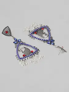 Rubans Silver-Toned & Blue Contemporary Drop Earrings