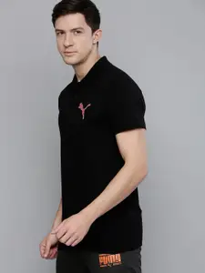 Puma Men Black Slim Fit Solid Polo Collar Slim Fit T-shirt