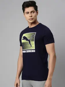 Puma Men Navy Blue Graphic 29 Brand Logo Printed Slim Fit Pure Cotton T-shirt