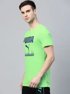 Puma Men Green & Navy Blue Pure Cotton Brand Logo Printed Slim Fit T-shirt