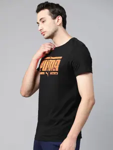 Puma Men Black Brand Logo Graphic 24 Printed Slim Fit Pure Cotton T-shirt