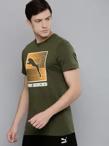 Puma Men's Green Brand Logo Printed Slim Fit T-Shirt