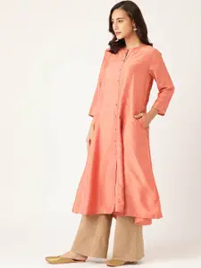 Sangria Women Peach-Coloured Solid A-Line Pastels Kurta