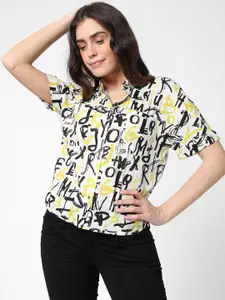 Vero Moda Women White & Black Regular Fit Printed Casual Shirt