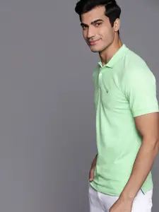 Allen Solly Men Green Cotton Solid Polo Collar T-shirt