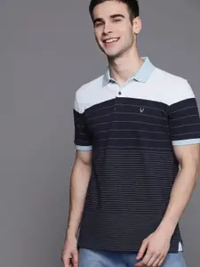 Allen Solly Men Blue Cotton Striped Polo Collar T-shirt