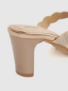 Anouk Women Muted Gold-Toned Self-Striped & Braided Woven Design Block Sandals