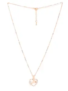 Carlton London Rose Gold-Plated CZ-Studded Heart Shaped Pendant with Chain