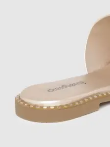 DressBerry Women Muted Gold-Toned Solid Open Toe Flats