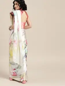 Saree mall Off-White & Yellow Satin Printed Saree