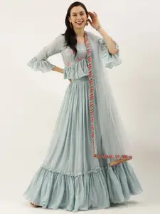 Ethnovog Blue Embroidered Made to Measure Lehenga  Blouse with Dupatta