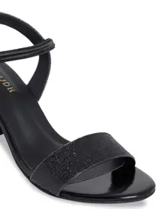 Vishudh Women Black Woven Design Peep Toes