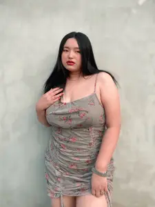 SASSAFRAS Olive and Pink Floral Print Ruched Dress