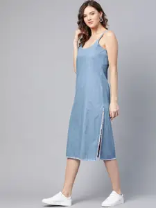 SASSAFRAS Blue A-Line Chambray Midi Dress