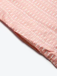 SOJANYA Men Peach-Coloured & White Pure Cotton Leheriya Printed Kurta