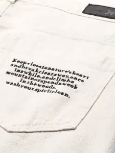 Kook N Keech Men Beige Solid Carrot Fit Cotton Cropped Jeans with Printed Detail