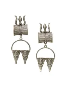 PANASH Silver-Plated Oxidized Contemporary Drop Earrings