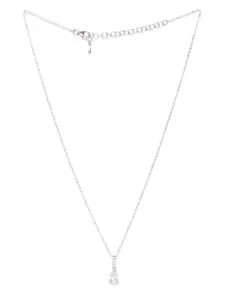 Carlton London Silver-Toned Rhodium Plated Stone-Studded Teardrop Shaped Pendant & Chain