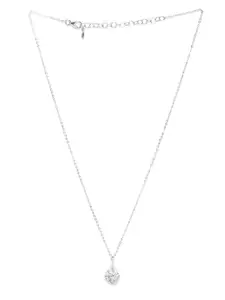 Carlton London Silver-Toned Rhodium Plated Stone-Studded Circular Pendant with Chain