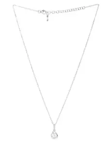 Carlton London Silver-Toned Rhodium Plated Stone-Studded Heart Shaped Pendant with Chain