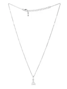 Carlton London Silver-Toned Rhodium Plated Stone-Studded Pyramid Shaped Pendant with Chain