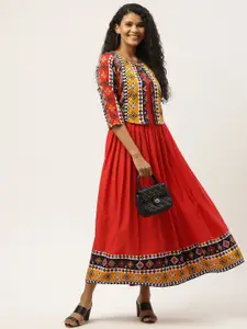 Deewa Women Red & Mustard Yellow Printed Maxi Dress