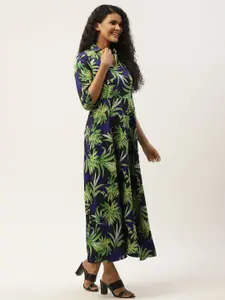Deewa Women Green & Black Tropical Print Shirt Maxi Dress